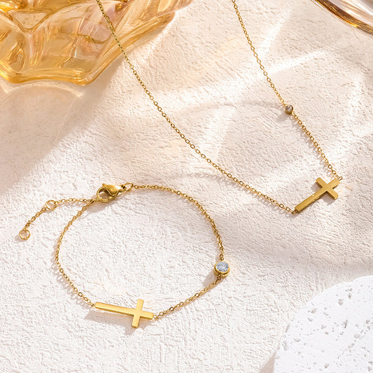 Setul „Credința de Aur” – Lanț și Brățară cu Cruce